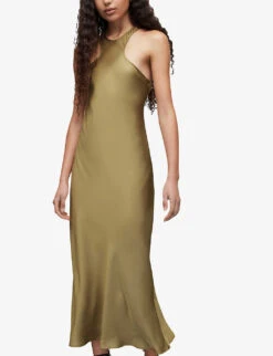 AllSaints Betina Racerback Satin Maxi Dress -Women Clothing Store R04082737 PALEOLIVEGRE ALT02