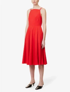 THEORY Square-neck Flared Stretch-cotton Blend Midi Dress -Women Clothing Store R04085935 GRENADINE ALT02