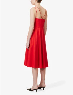 THEORY Square-neck Flared Stretch-cotton Blend Midi Dress -Women Clothing Store R04085935 GRENADINE ALT03