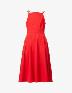 THEORY Square-neck Flared Stretch-cotton Blend Midi Dress