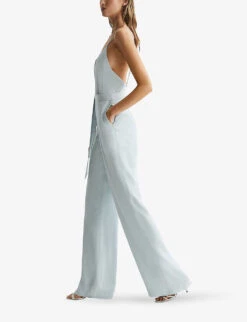 Reiss Irina Embellished-strap Belted-waist Woven Jumpsuit -Women Clothing Store R04087035 GREEN ALT02