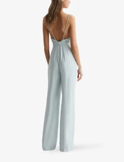 Reiss Irina Embellished-strap Belted-waist Woven Jumpsuit -Women Clothing Store R04087035 GREEN ALT03
