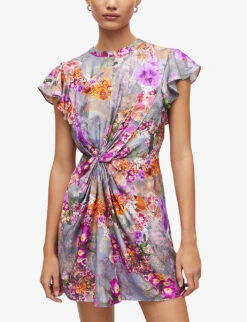 AllSaints Jemille Lucia Floral-print Woven Mini Dress -Women Clothing Store R04087348 PEACEPINK ALT02