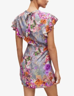 AllSaints Jemille Lucia Floral-print Woven Mini Dress -Women Clothing Store R04087348 PEACEPINK ALT03