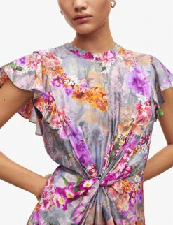 AllSaints Jemille Lucia Floral-print Woven Mini Dress -Women Clothing Store R04087348 PEACEPINK ALT04