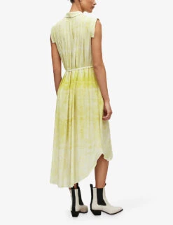 AllSaints Estrella Belted-waist High-low Hem Recycled-polyester Midi Dress -Women Clothing Store R04087350 ZESTYELLOW ALT03
