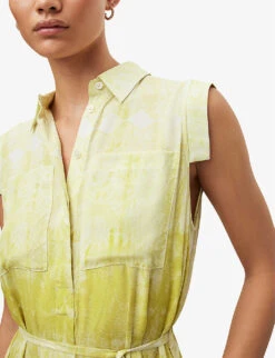 AllSaints Estrella Belted-waist High-low Hem Recycled-polyester Midi Dress -Women Clothing Store R04087350 ZESTYELLOW ALT05