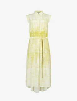 AllSaints Estrella Belted-waist High-low Hem Recycled-polyester Midi Dress