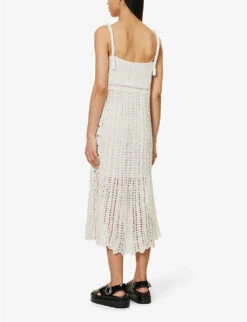 Crochet Square-neck Linen Midi Dress -Women Clothing Store R04089686 WHITE ALT03