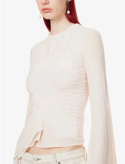 Acne Studios Heart Flared-hem Stretch-crepe Top -Women Clothing Store R04089985 DUSTYPINK ALT04