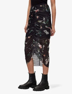 AllSaints Tessia Fabia Floral-print Polyester-blend Midi Skirt -Women Clothing Store R04090576 BLACKPINK ALT02