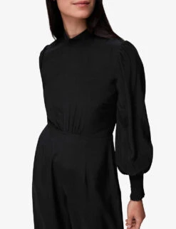 Whistles Fitted Shirred-bodice Viscose Jumpsuit -Women Clothing Store R04091424 BLACK ALT02