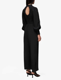 Whistles Fitted Shirred-bodice Viscose Jumpsuit -Women Clothing Store R04091424 BLACK ALT03