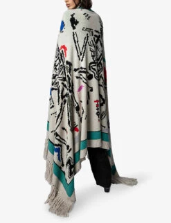 Zadig & Voltaire Colorado Dancing Skeleton-motif Cashmere Poncho -Women Clothing Store R04093866 MASTIC ALT03