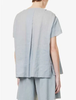 Joseph Fletcher V-neck Ramie Blouse -Women Clothing Store R04095281 DUSTYBLUE ALT03