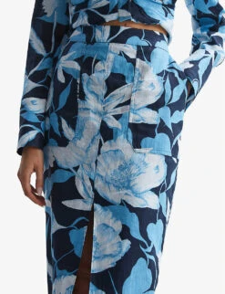 Reiss Jackson Foral-print Front-slip Woven Midi Skirt -Women Clothing Store R04095899 NAVYBLUE ALT04