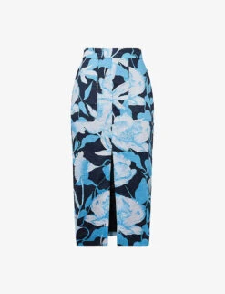 Reiss Jackson Foral-print Front-slip Woven Midi Skirt