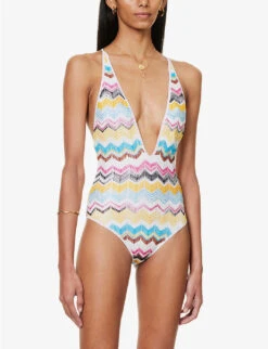 Missoni Chevron-knit V-neck Swimsuit -Women Clothing Store R04100166 MULTICOLORCHEVRON ALT02