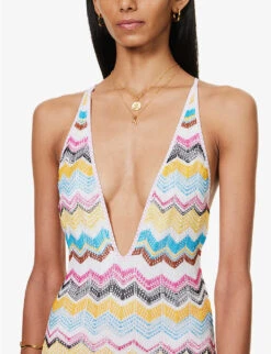 Missoni Chevron-knit V-neck Swimsuit -Women Clothing Store R04100166 MULTICOLORCHEVRON ALT04