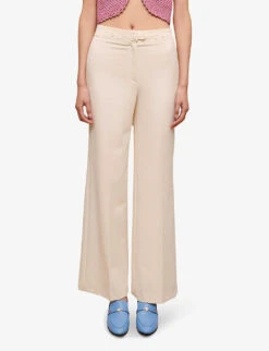 Maje Wide-leg High-rise Stretch-woven Trousers -Women Clothing Store R04101542 BLANC ALT02