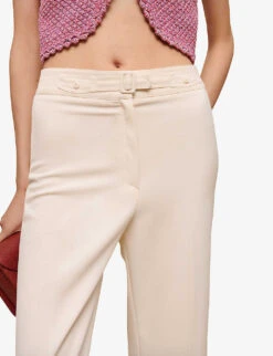 Maje Wide-leg High-rise Stretch-woven Trousers -Women Clothing Store R04101542 BLANC ALT04