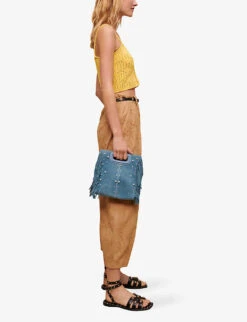 Maje Palm-Tree Embroidered Carrot-leg, High-rise Cotton Trousers 7 Maje Palm-Tree Embroidered Carrot-leg, High-rise Cotton Trousers -Women Clothing Store R04101545 NATURELS ALT02