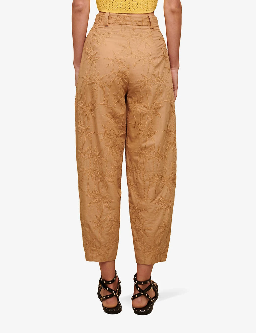 Maje Palm-Tree Embroidered Carrot-leg, High-rise Cotton Trousers 4 Maje Palm-Tree Embroidered Carrot-leg, High-rise Cotton Trousers - Image 4