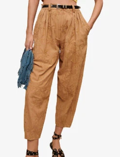 Maje Palm-Tree Embroidered Carrot-leg, High-rise Cotton Trousers 9 Maje Palm-Tree Embroidered Carrot-leg, High-rise Cotton Trousers -Women Clothing Store R04101545 NATURELS ALT04