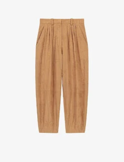 Maje Palm-Tree Embroidered Carrot-leg, High-rise Cotton Trousers