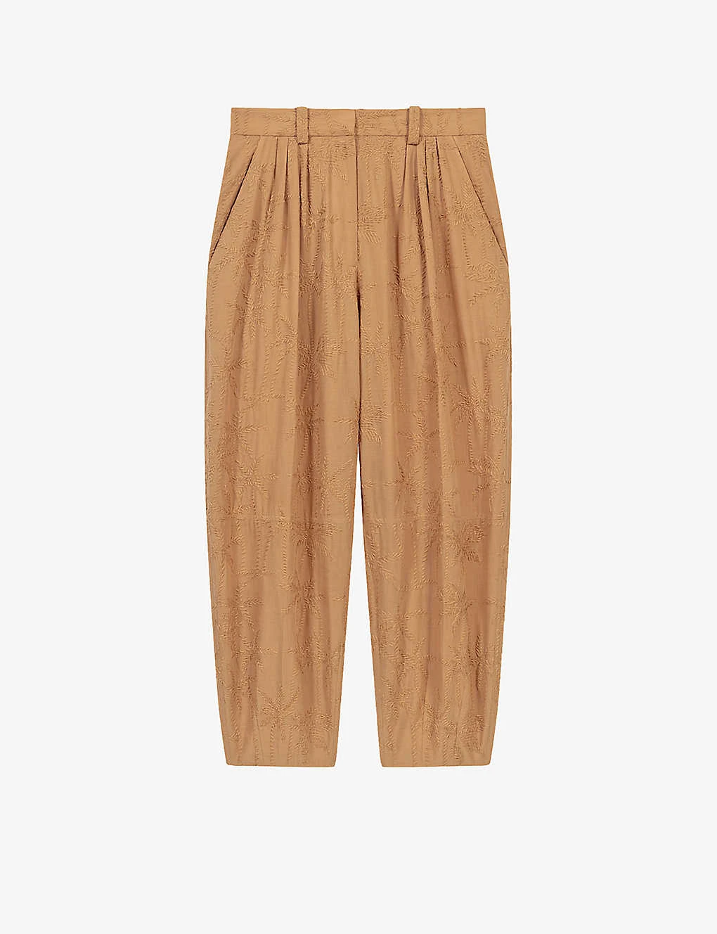 Maje Palm-Tree Embroidered Carrot-leg, High-rise Cotton Trousers 1 Maje Palm-Tree Embroidered Carrot-leg, High-rise Cotton Trousers