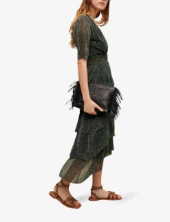 Maje Ruffled Tiered Woven Midi Dress -Women Clothing Store R04101560 VERTS ALT02