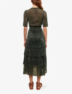 Maje Ruffled Tiered Woven Midi Dress -Women Clothing Store R04101560 VERTS ALT03