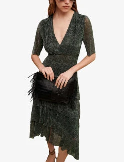 Maje Ruffled Tiered Woven Midi Dress -Women Clothing Store R04101560 VERTS ALT04