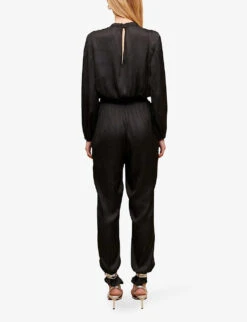 Maje Paulynou Tied-neck Balloon-sleeved Recycled-polyester Jumpsuit -Women Clothing Store R04101783 NOIRGRIS ALT03