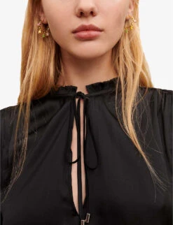 Maje Paulynou Tied-neck Balloon-sleeved Recycled-polyester Jumpsuit -Women Clothing Store R04101783 NOIRGRIS ALT04