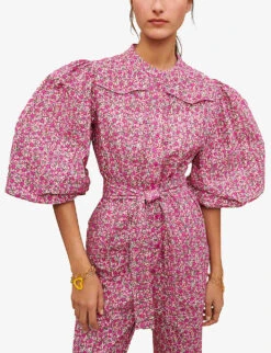 Maje Pyad Floral-print Puff-sleeve Cotton Jumpsuit -Women Clothing Store R04101875 ROSES ALT04
