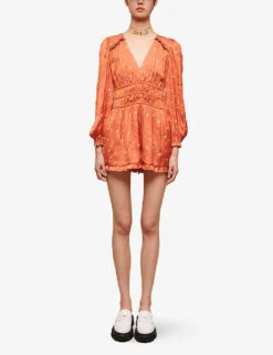 Maje Floral-embroidered Satin Jumpsuit -Women Clothing Store R04101915 JAUNESORANGES ALT02