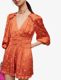 Maje Floral-embroidered Satin Jumpsuit -Women Clothing Store R04101915 JAUNESORANGES ALT04