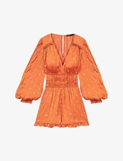 Maje Floral-embroidered Satin Jumpsuit