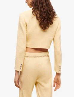 Maje Villo Checked Cropped Stretch-tweed Jacket -Women Clothing Store R04101923 JAUNESORANGES ALT03