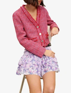 Maje Juvard Floral-print Ruffled Woven Mini Skirt -Women Clothing Store R04101933 VIOLETS ALT04