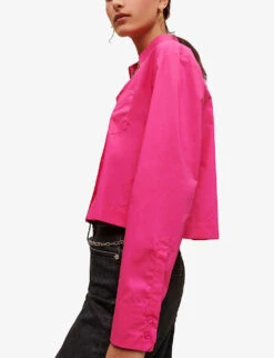 Maje Celi Chain-embellished Cropped Cotton Shirt -Women Clothing Store R04101934 ROSES ALT02