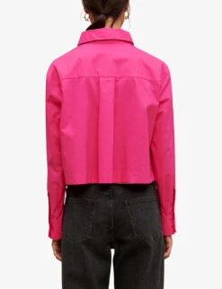 Maje Celi Chain-embellished Cropped Cotton Shirt -Women Clothing Store R04101934 ROSES ALT03