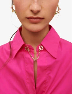 Maje Celi Chain-embellished Cropped Cotton Shirt -Women Clothing Store R04101934 ROSES ALT04
