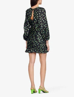 Sandro Novalee Floral-print Ruched Woven Mini Dress -Women Clothing Store R04102365 NOIRGRIS ALT03