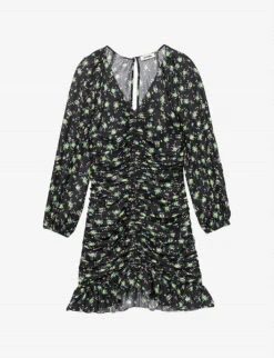 Sandro Novalee Floral-print Ruched Woven Mini Dress