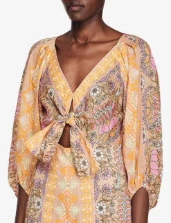 Sandro Dieppe Floral-print Linen-blend Jumpsuit -Women Clothing Store R04102428 NATURELS ALT04