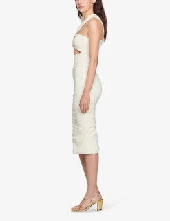 Sandro Mery Open-work Twist-strap Stretch-knit Midi Dress -Women Clothing Store R04102679 NATURELS ALT02