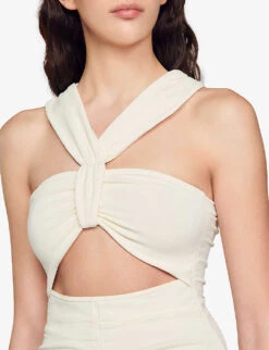 Sandro Mery Open-work Twist-strap Stretch-knit Midi Dress -Women Clothing Store R04102679 NATURELS ALT04