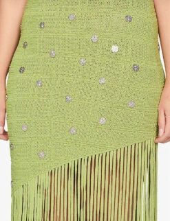 Sandro Anne Laure Fringe-embellished Woven Midi Skirt -Women Clothing Store R04102681 VERTS ALT04